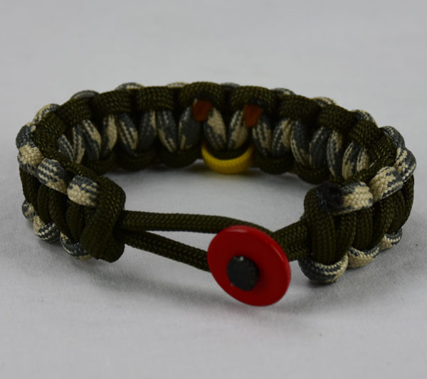 Od Green Desert Sand Foliage And Military Support Paracord Bracelet W Red On Front Yellow Ribbon 600x533 Jpg Od Green Desert Sand Foliage And Military Support Paracord Bracelet With Red On In