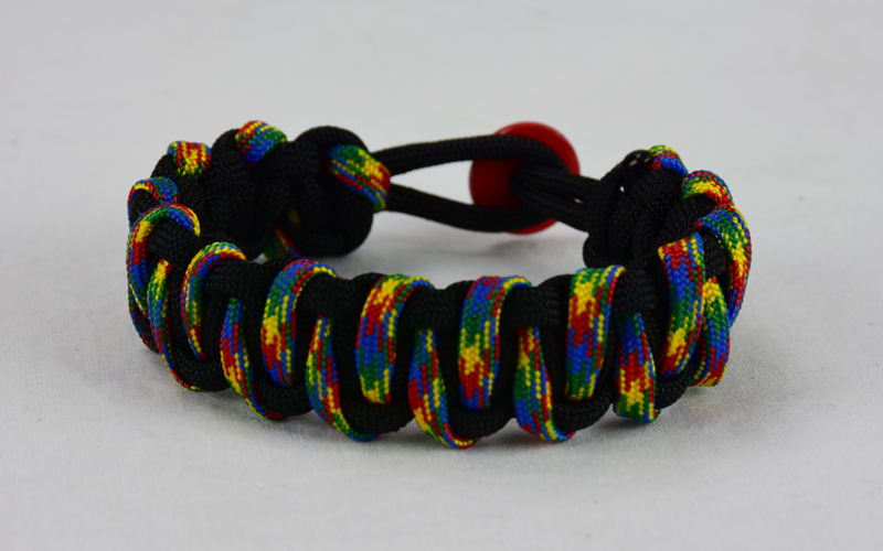 black with autism tiger stripe paracord bracelet with red button back