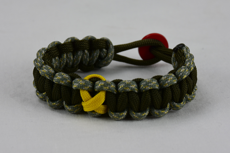 od green acu camouflage od green military support paracord bracelet with red button and yellow ribbon