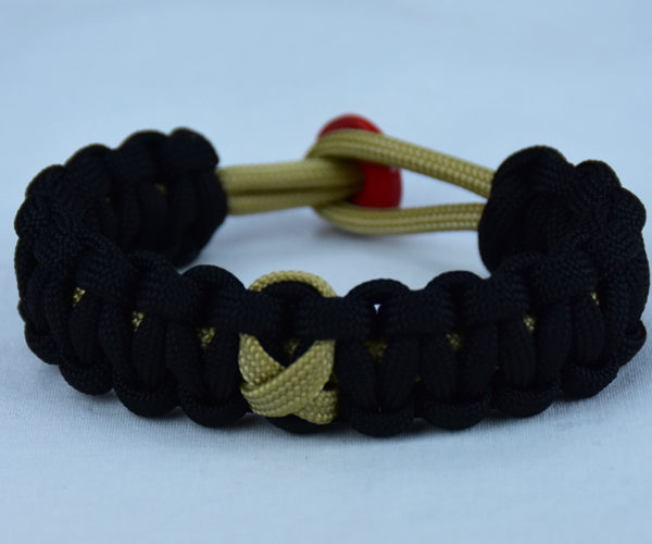 Gold, and Black Pediatric Cancer Support Paracord Bracelet w/ Red