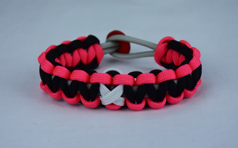 grey pink and black multiple sclerosis support paracord bracelet w red button back and white ribbon
